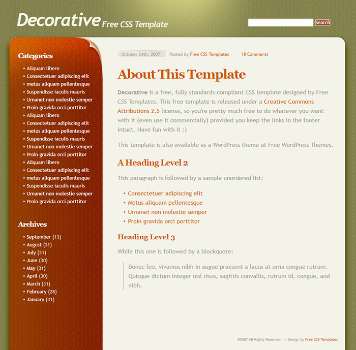 Free Decorative Website Template