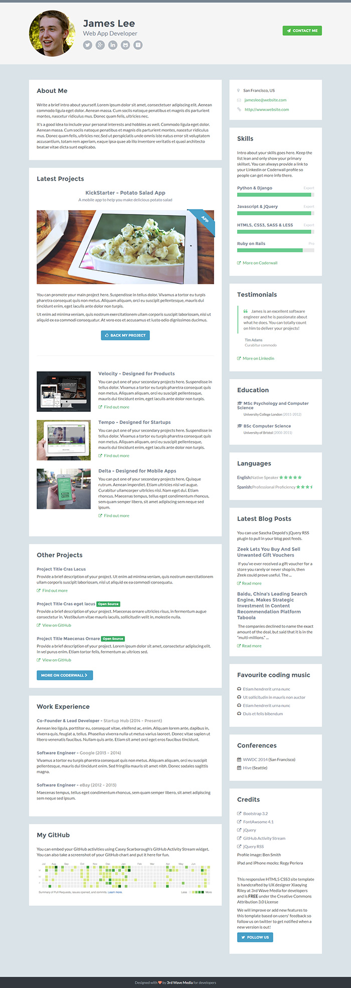Free Developer Website Template Free Website Templates HTML5 CSS 