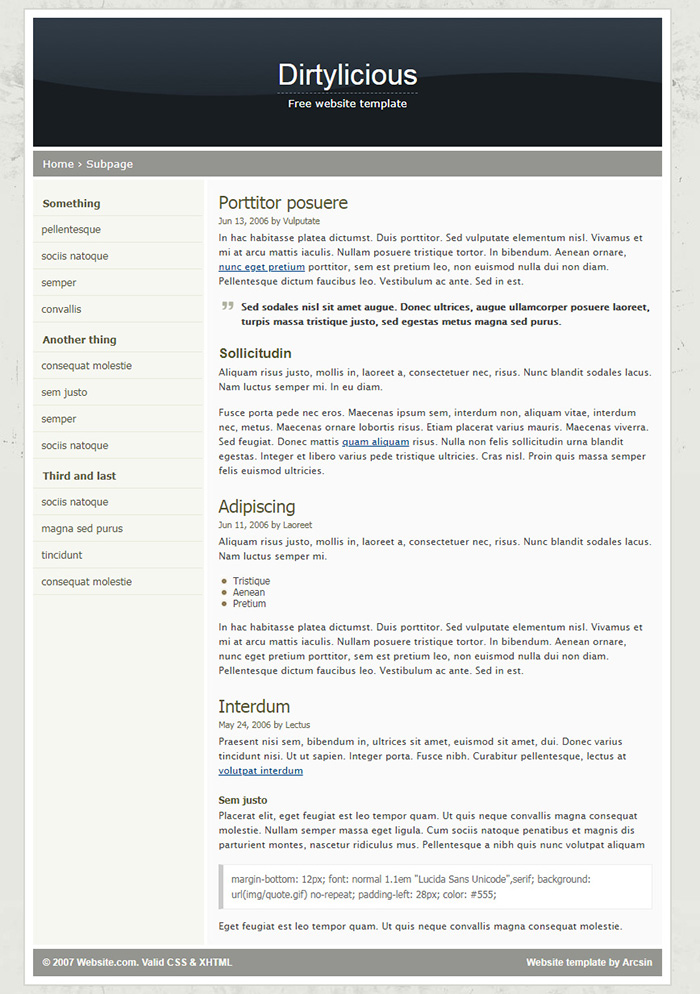 Free Dirtylicious Website Template