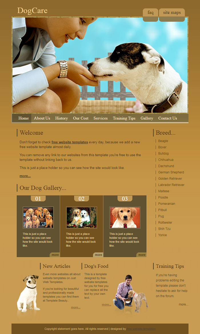 Free DogCare Website Template