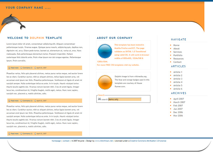 Free Dolphin Website Template