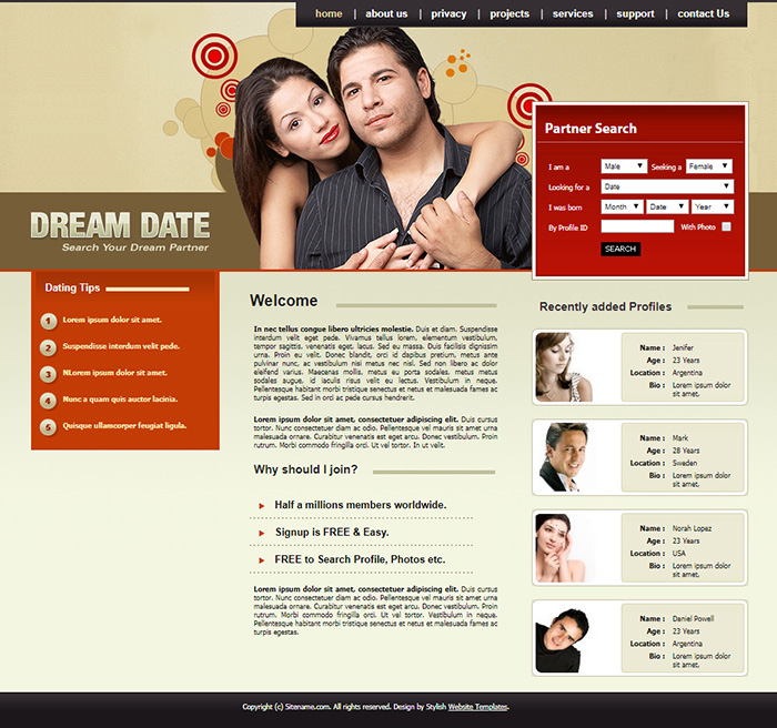 Free Dream Date site Template Free site Templates, HTML5 & CSS