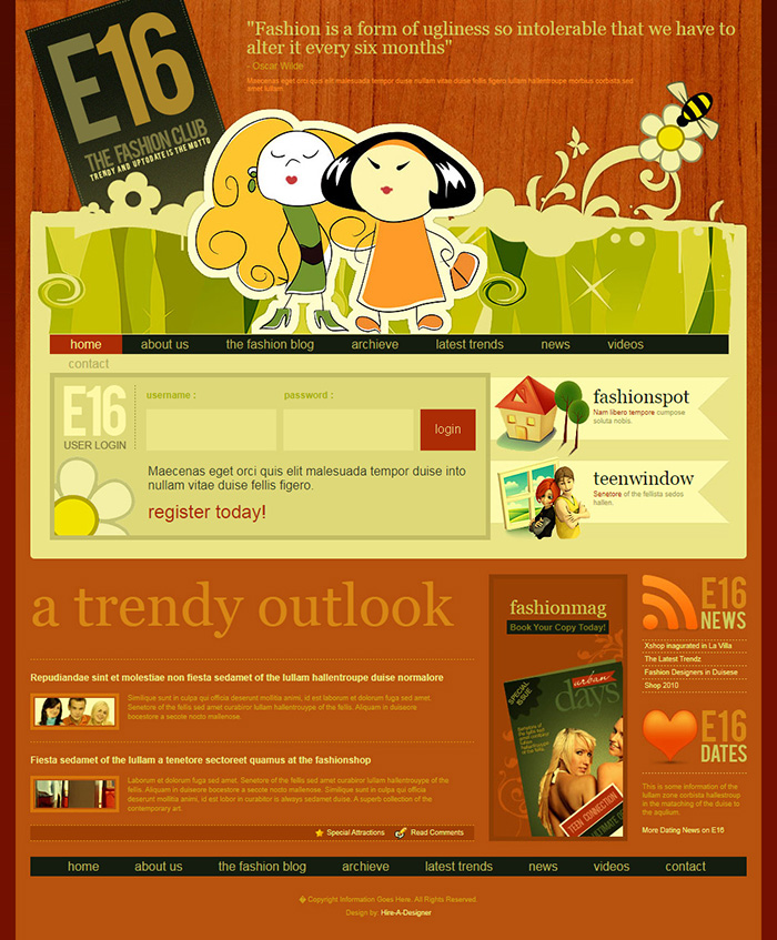 Free E16 Fashion Club Website Template