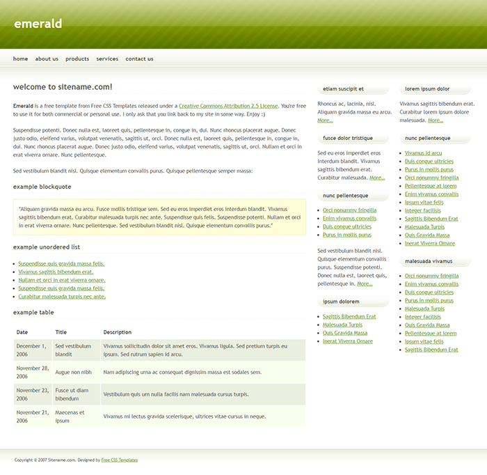 Free Emerald Website Template