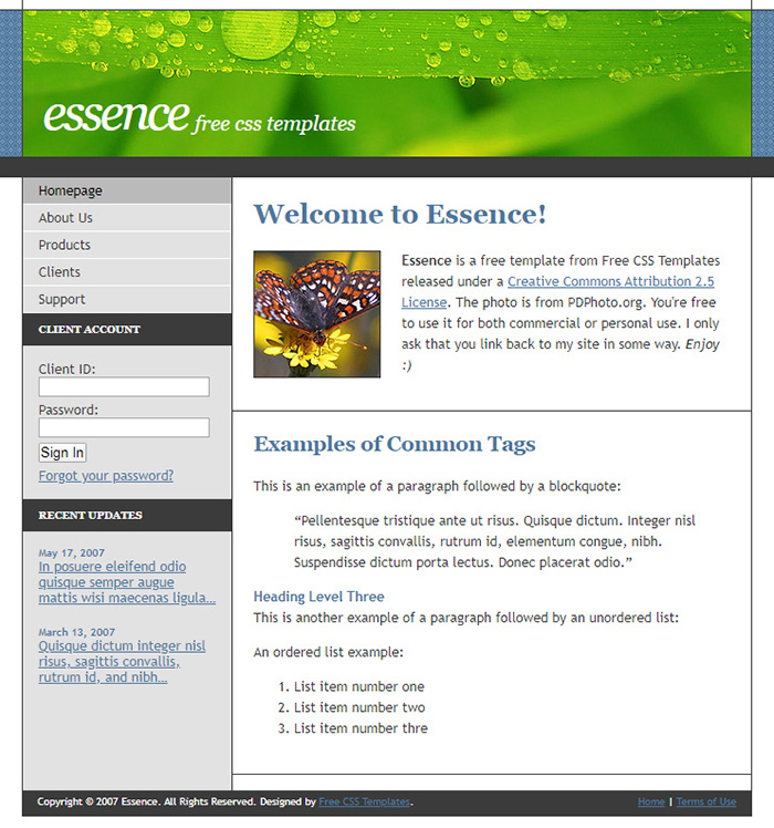 Free Essence Website Template