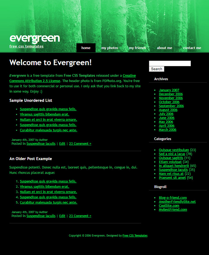 Free Evergreen Website Template