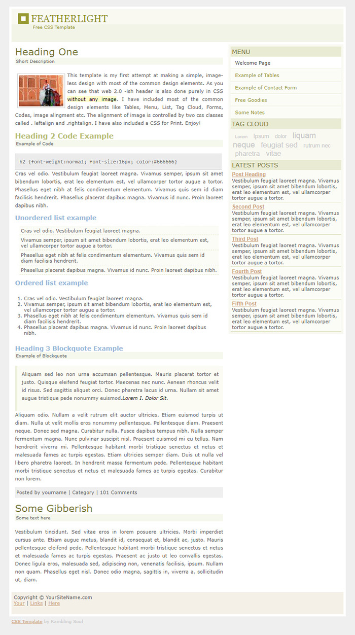 Free Featherlight Website Template