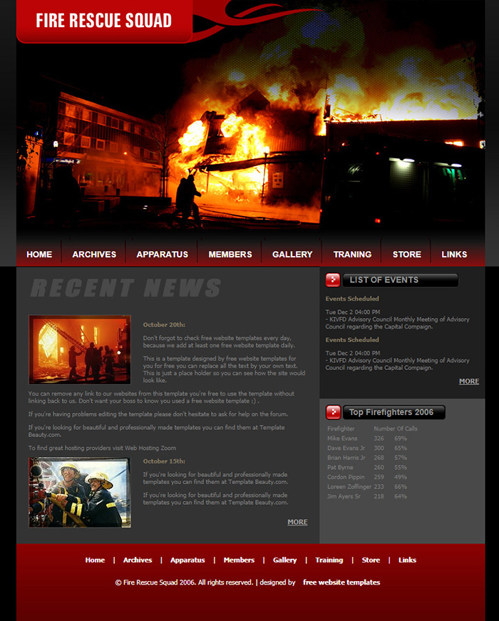 Free Fire Rescue Squad Website Template