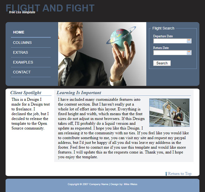 Free Flight and Fight Website Template