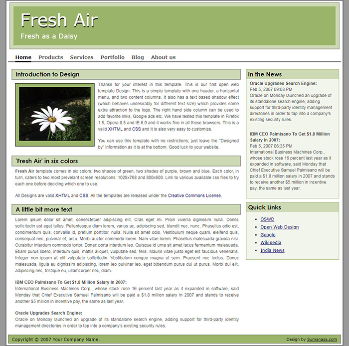 Free Fresh Air Website Template