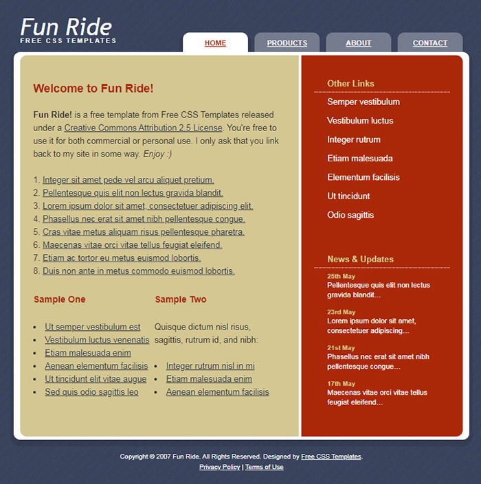 Free Fun Ride Website Template