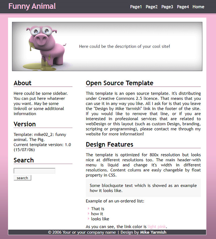 Free Funny Animal Website Template