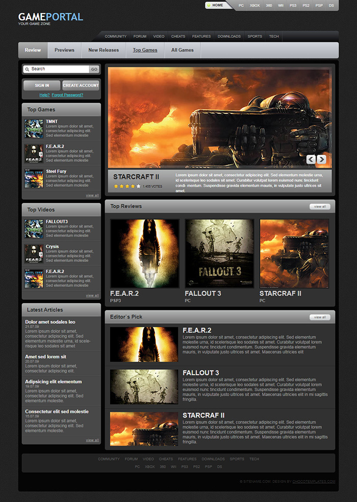 Free GamePortal Website Template