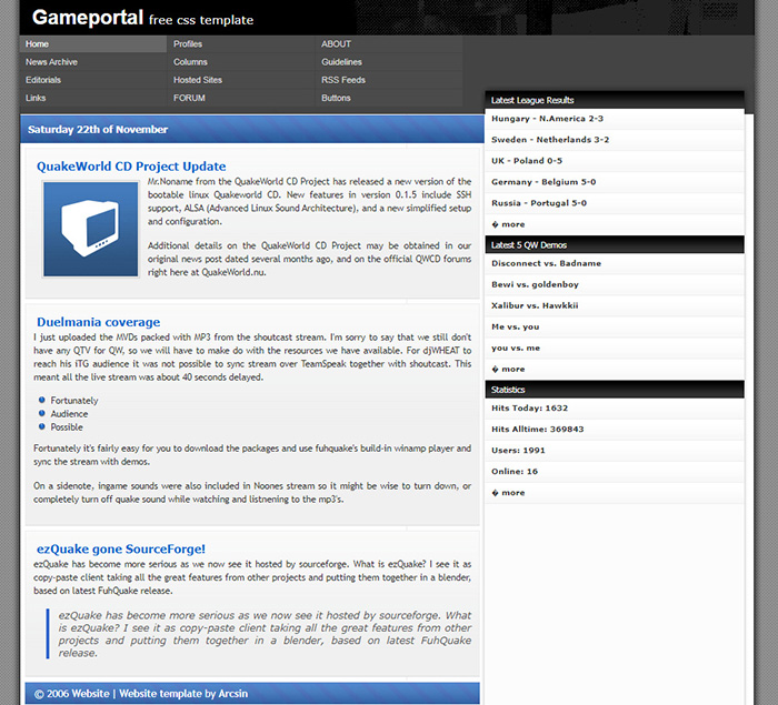 Free Gameportal Website Template