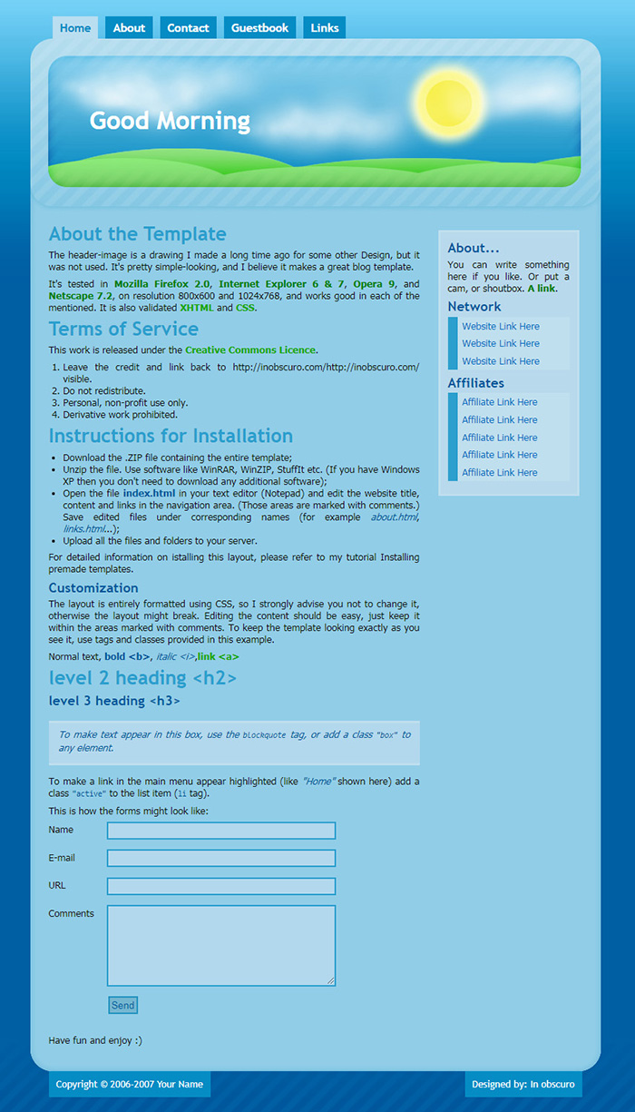 Free Good Morning Website Template