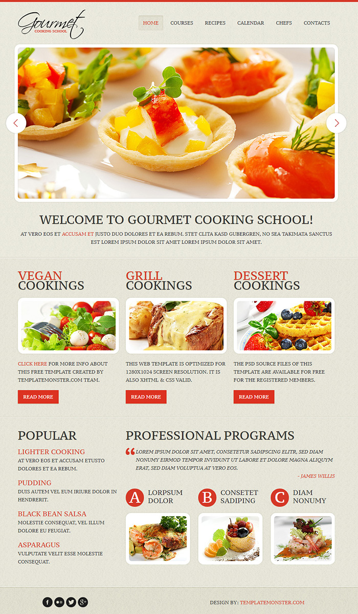 Free Gourmet Cooking School Website Template