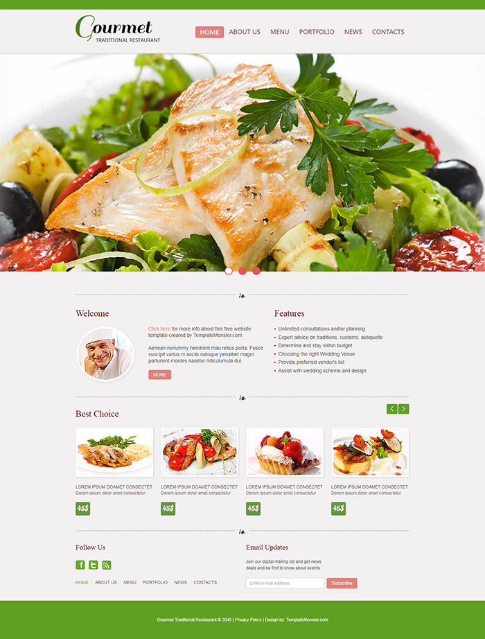 Free Gourmet Traditional Restaurant Website Template - Free Website ...
