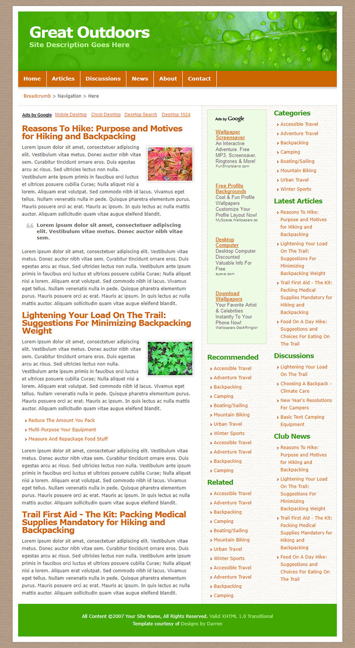 Free Great Outdoors Website Template