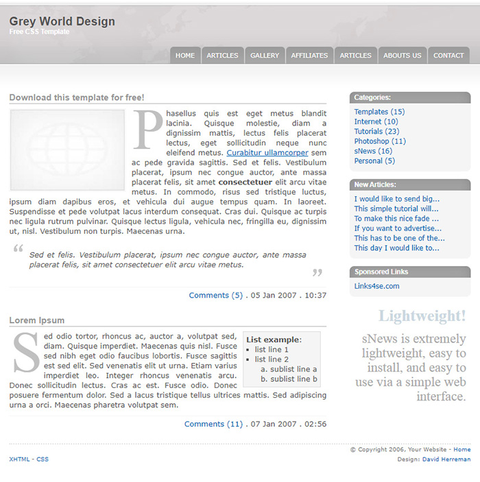 Free Grey World Design Website Template