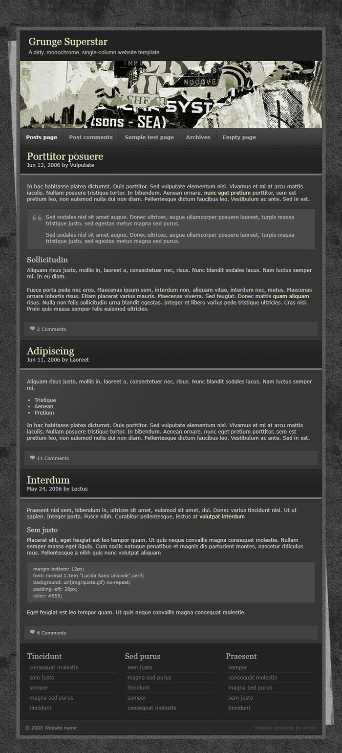 Free Grunge Superstar Website Template