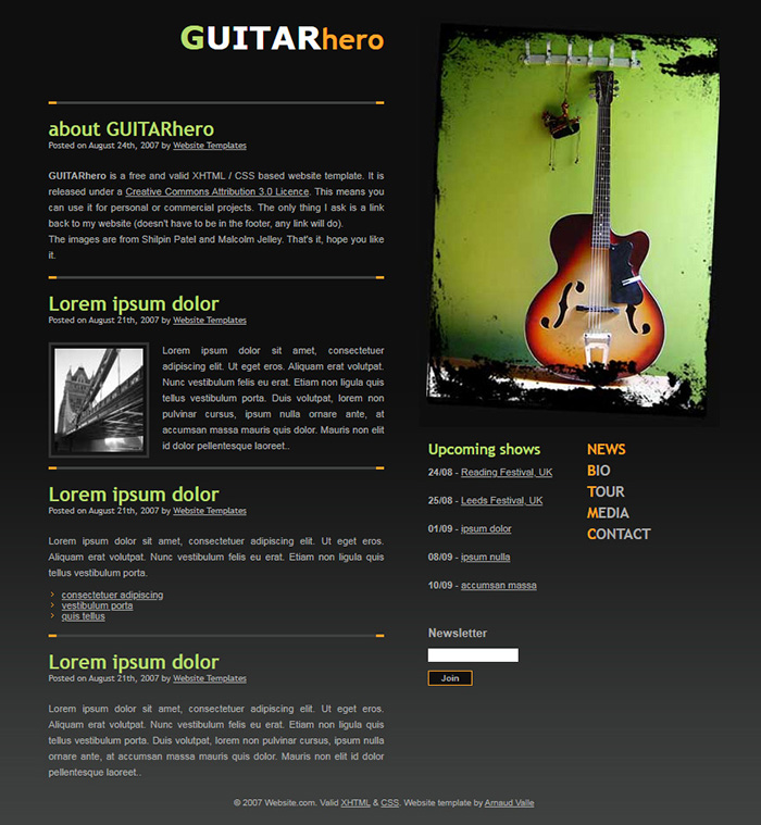 Free GUITARhero Website Template
