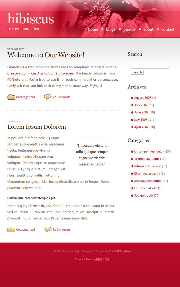 Free Hibiscus Website Template