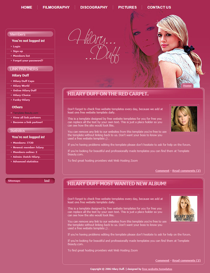 Free Hilary Duff Website Template