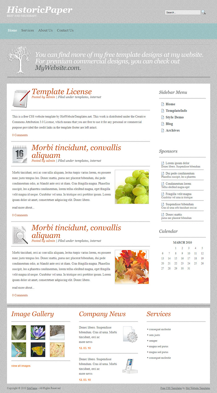 Free HistoricPaper Website Template