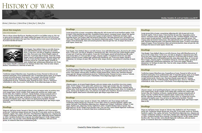 Free History of War Website Template