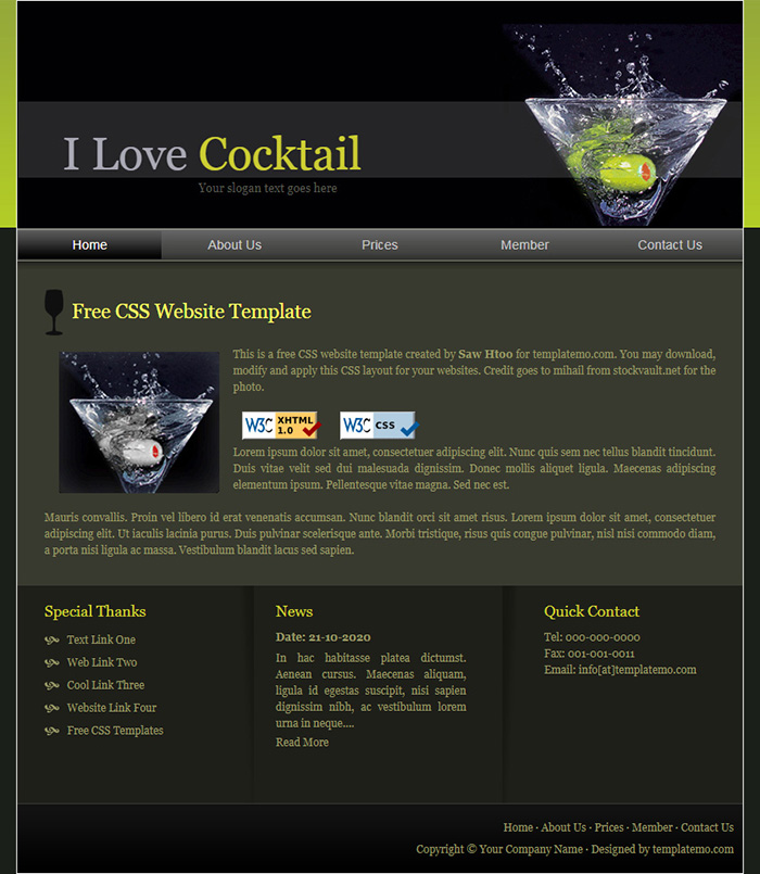 Free I Love Cocktail Website Template