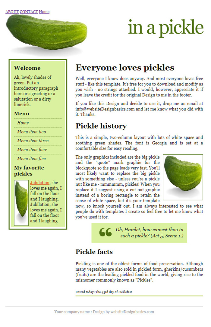 Free In a Pickle Website Template