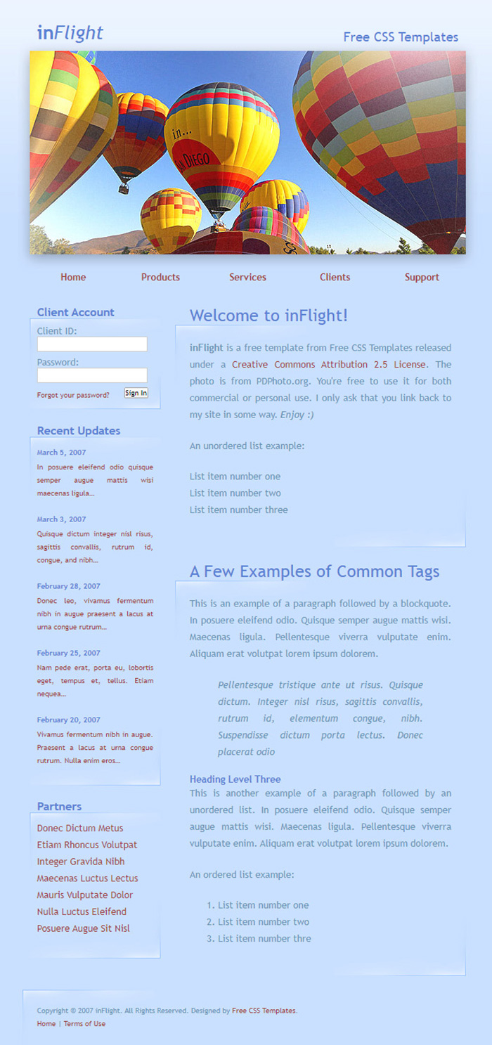 Free inFlight Website Template