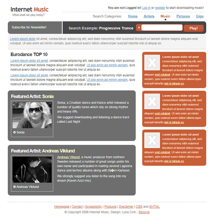 Free Internet Music Website Template