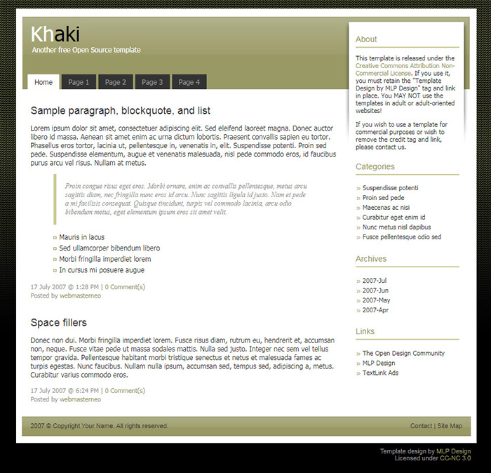 Free Khaki Website Template