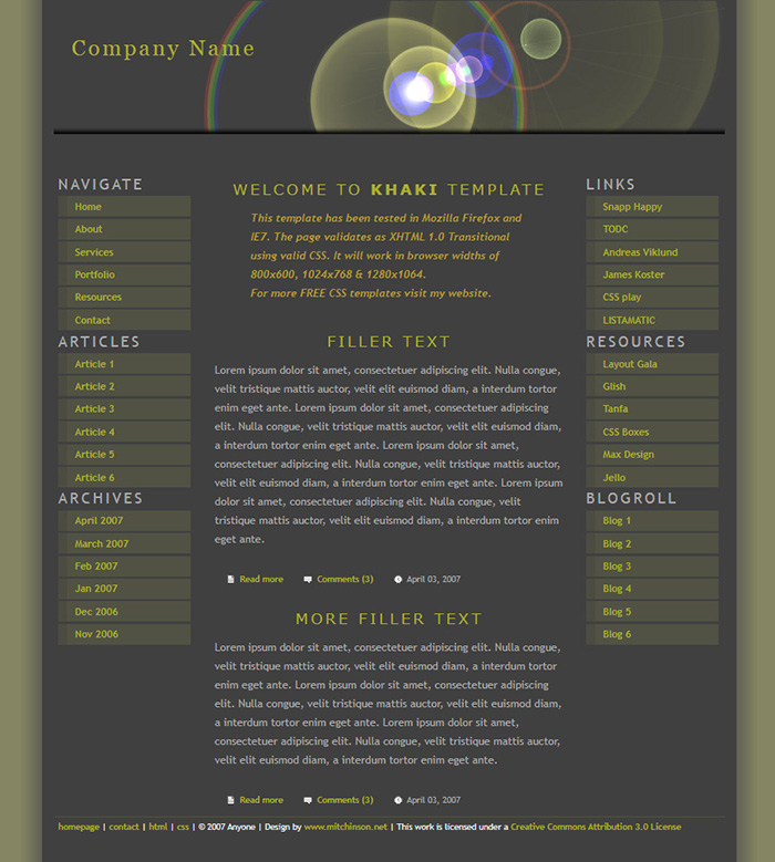 Free Khaki Website Template