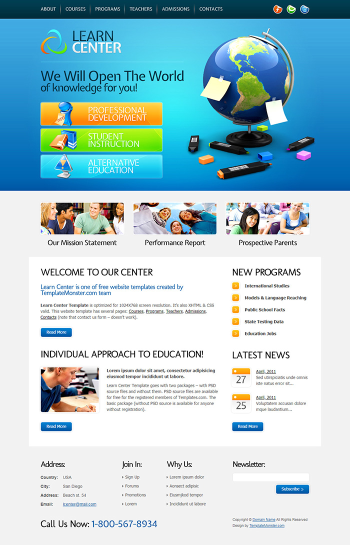 Free Learn Center Website Template