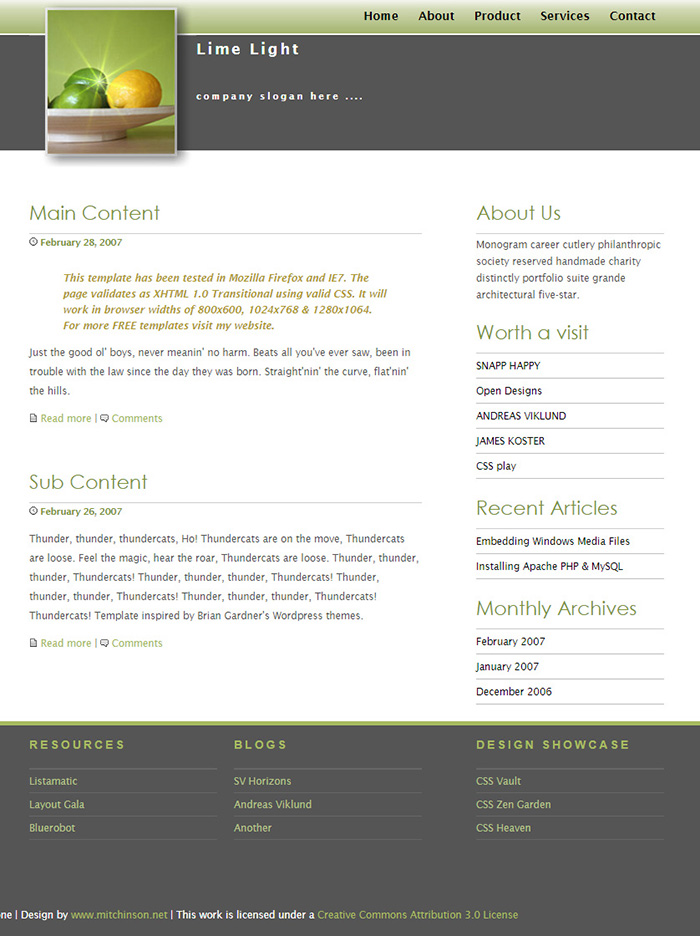 Free Lime Light Website Template