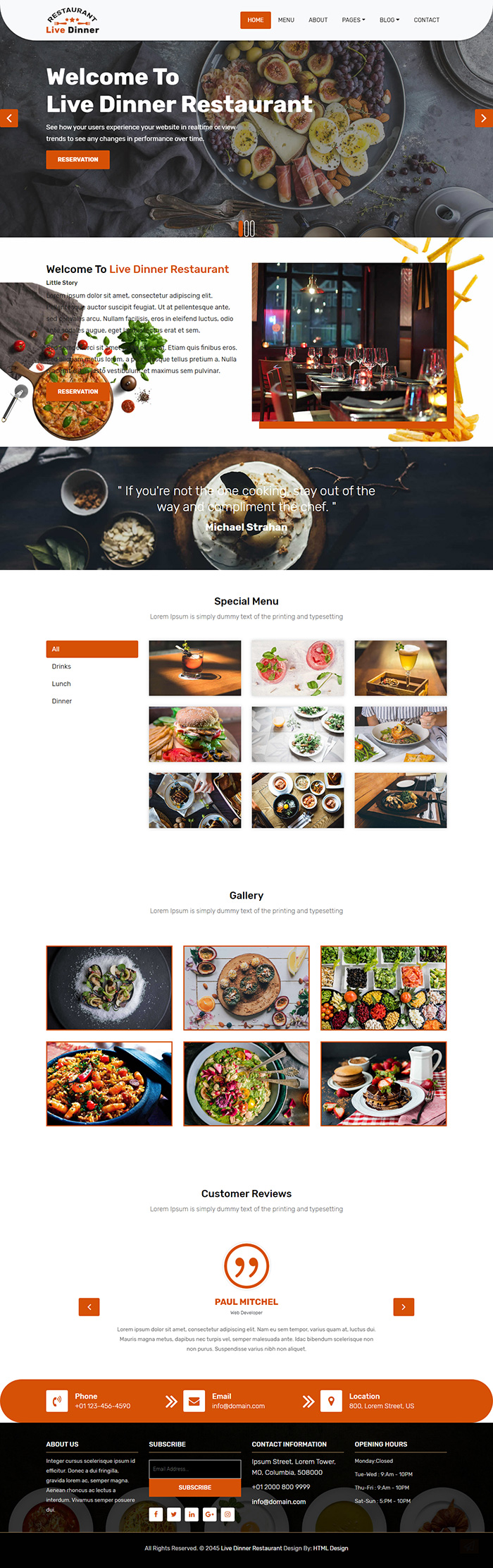 Free Live Dinner Website Template