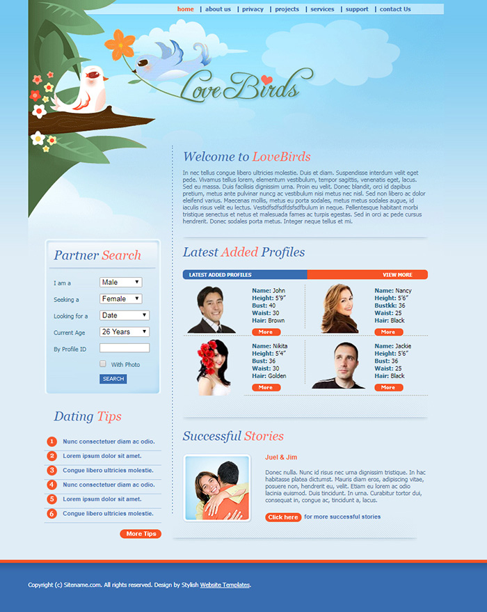 Free Love Birds Website Template