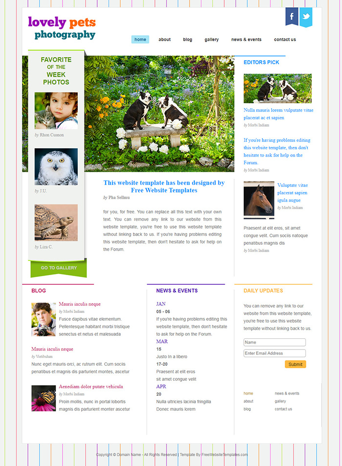 Free Lovely Pets Photography Website Template