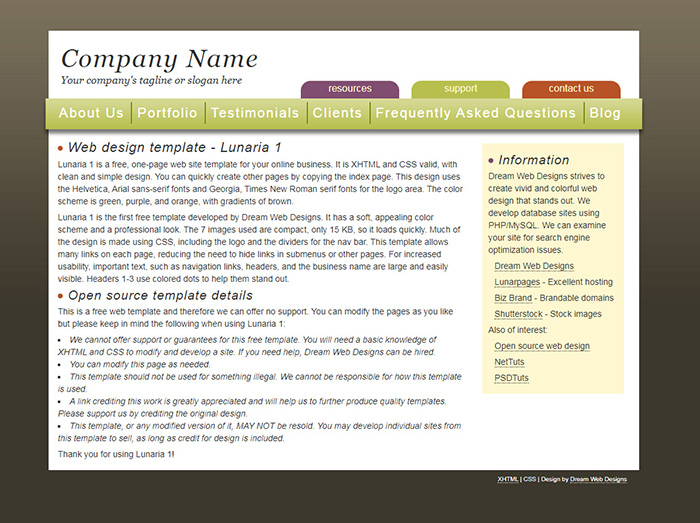 Free Lunaria 1 Website Template