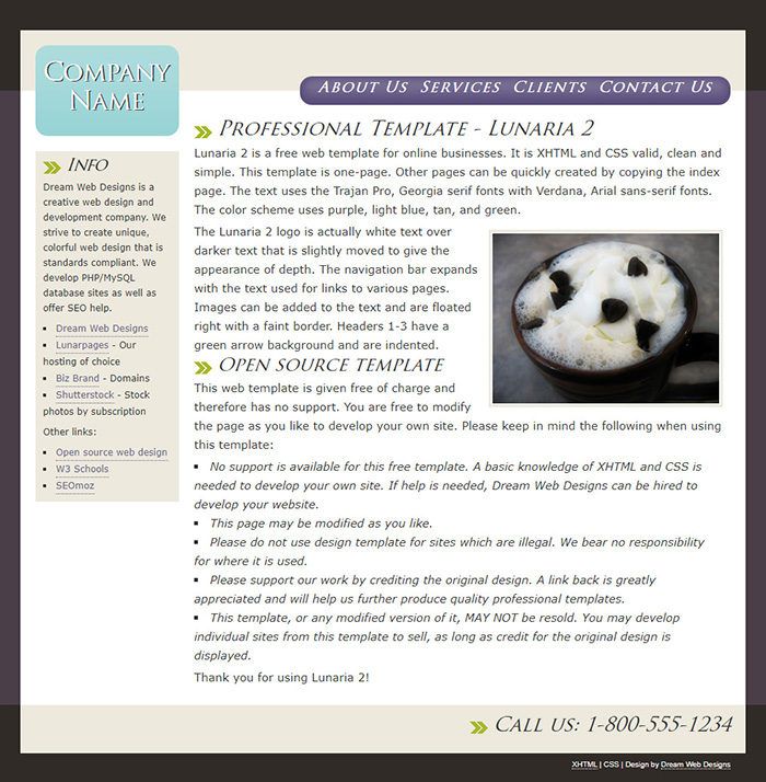 Free Lunaria 2 Website Template
