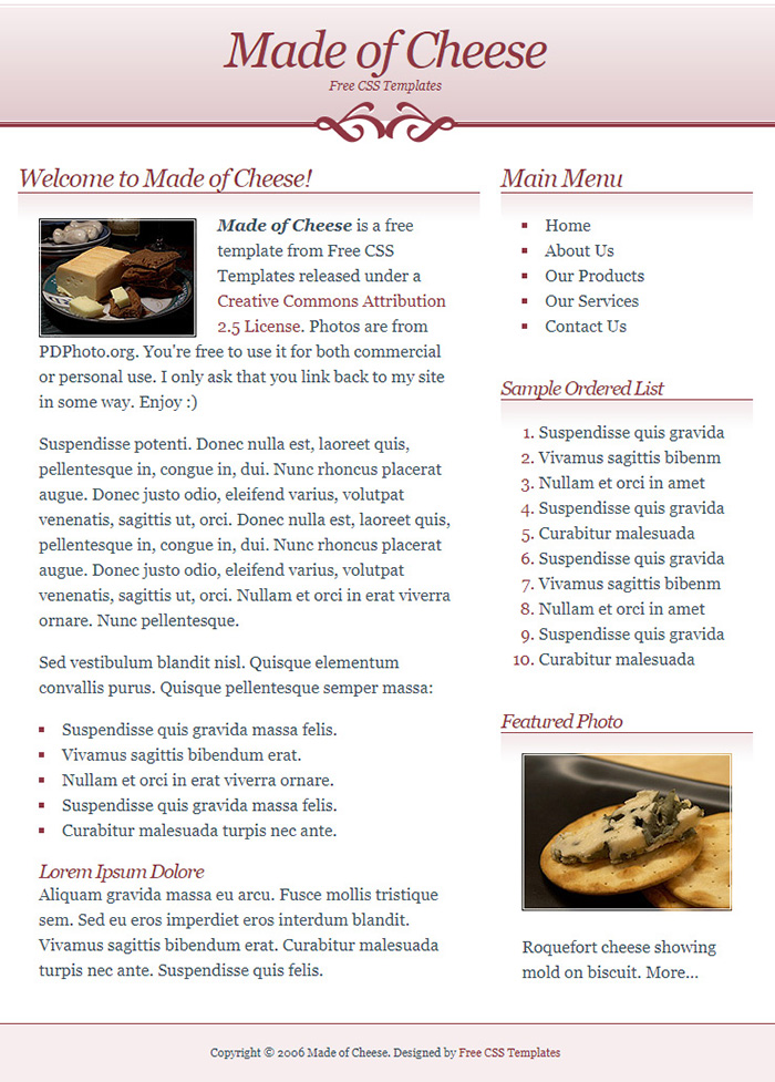 Free Made of Cheese Website Template