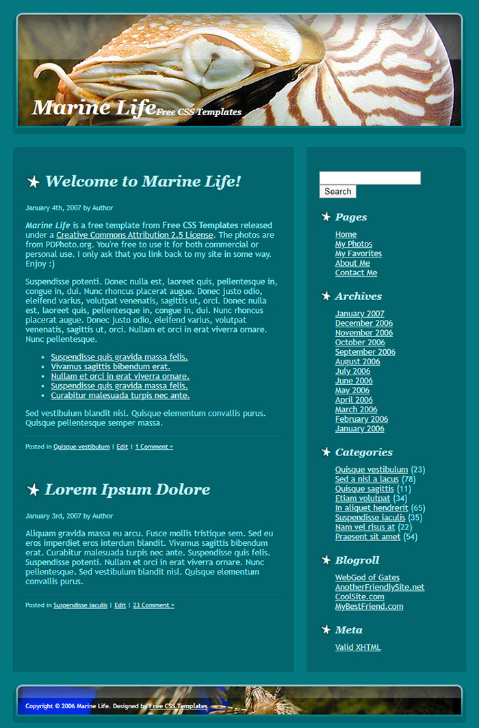 Free Marine Life Website Template
