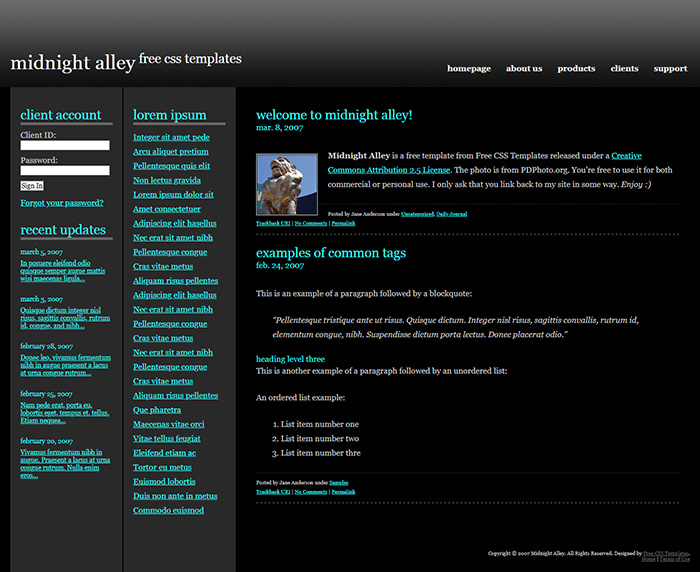Free Midnight Alley Website Template