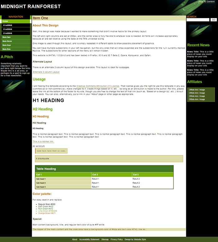 Free Midnight Rainforest Website Template