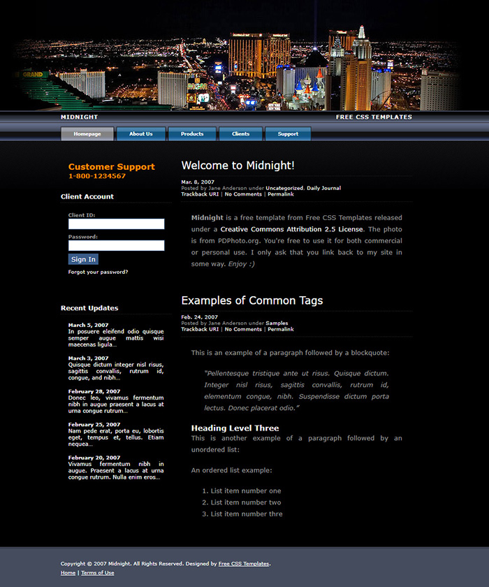 Free Midnight Website Template