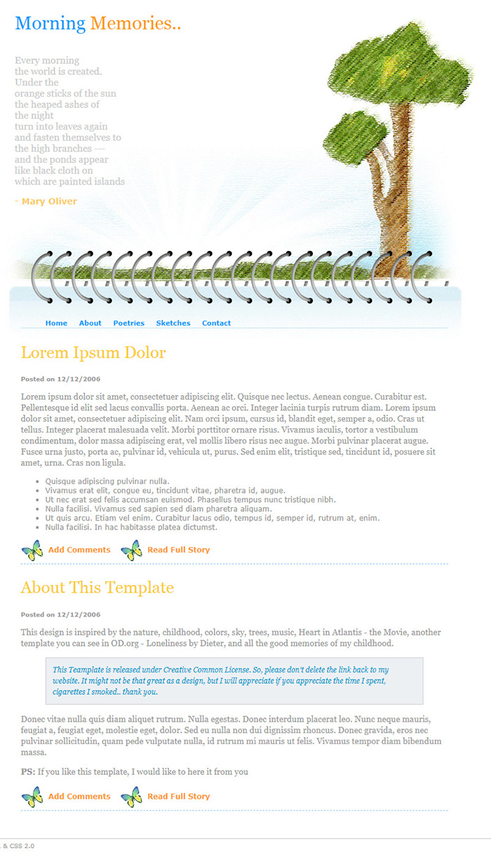 Free Morning Memories Website Template