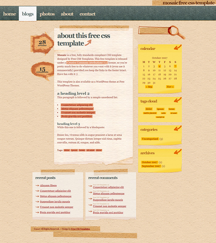 Free Mosaic Website Template
