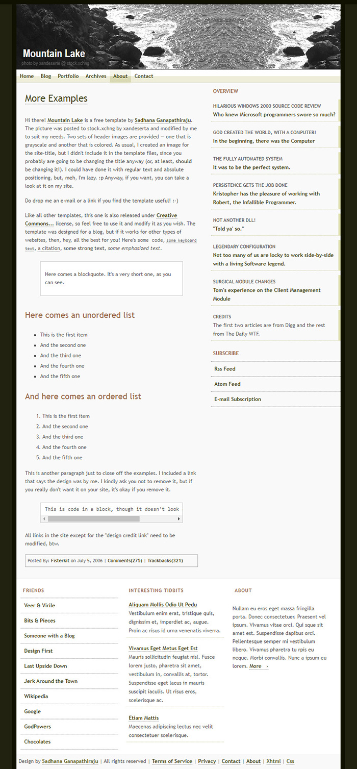Free Mountain Lake Website Template